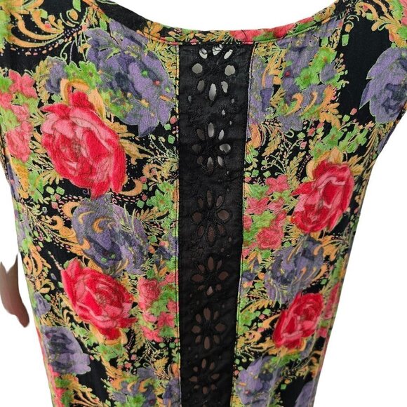 Black Lace Eyelet Flowy Wildflower Sleeveless Top Button Loop Close Women S/M - Picture 4 of 8